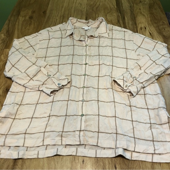 J. Jill Tan Brown Check Button Up Collared Long Sleeve Shirt Womens Size XL - Picture 1 of 8